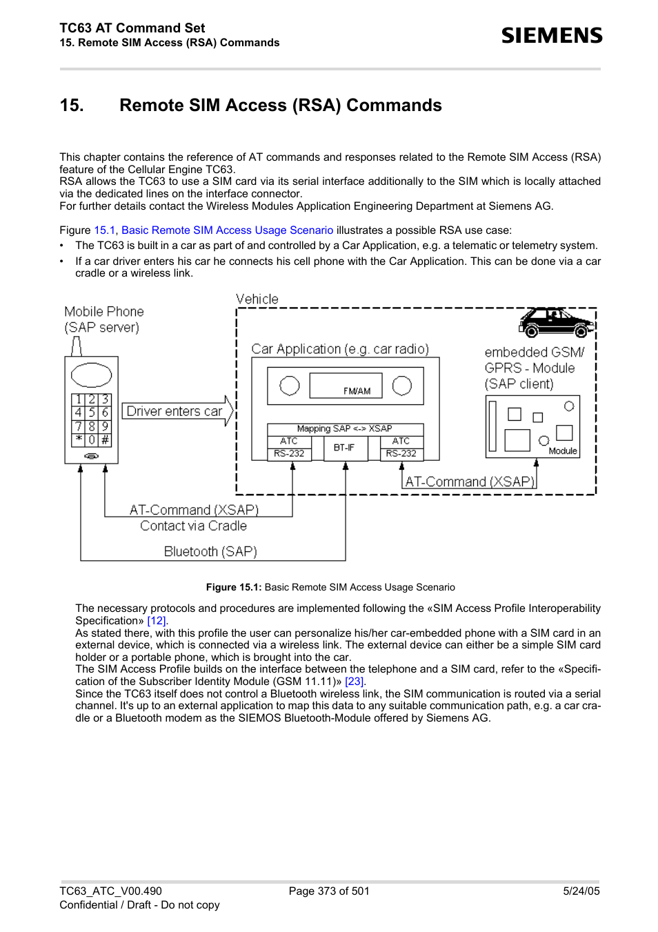 Remote sim access (rsa) commands, Figure 15.1, Basic remote sim access usage scenario | Siemens TC63 User Manual | Page 373 / 501