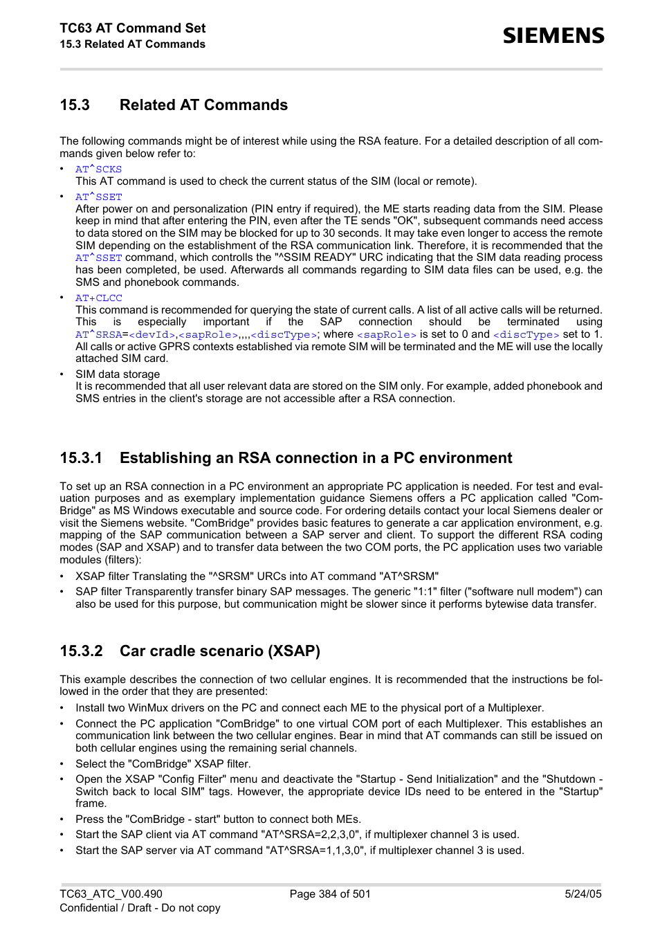 3 related at commands, 2 car cradle scenario (xsap) | Siemens TC63 User Manual | Page 384 / 501