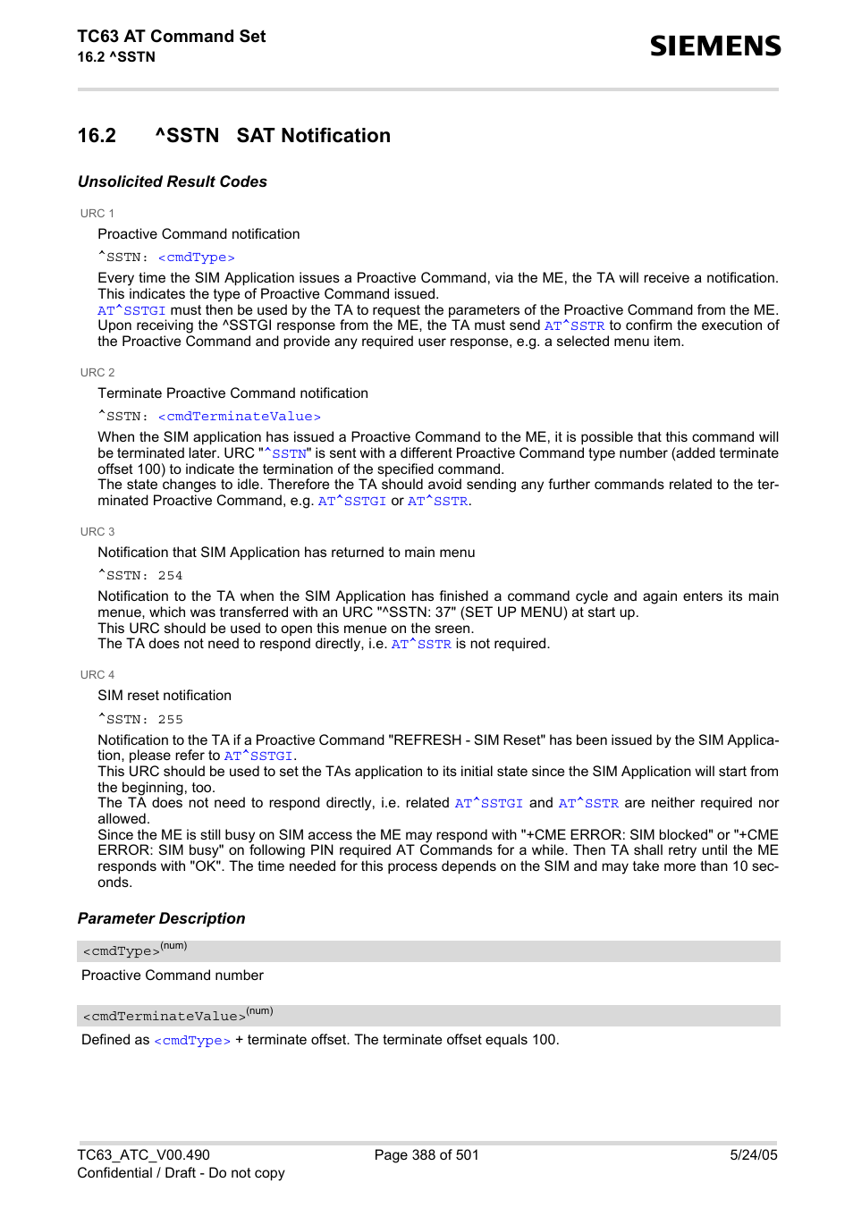 2 ^sstn sat notification, Tc63 at command set | Siemens TC63 User Manual | Page 388 / 501