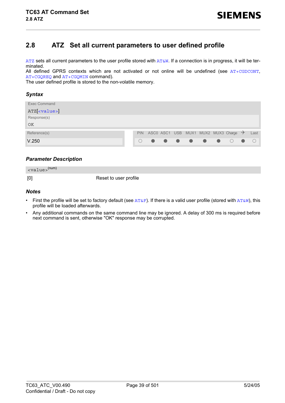 Tc63 at command set | Siemens TC63 User Manual | Page 39 / 501