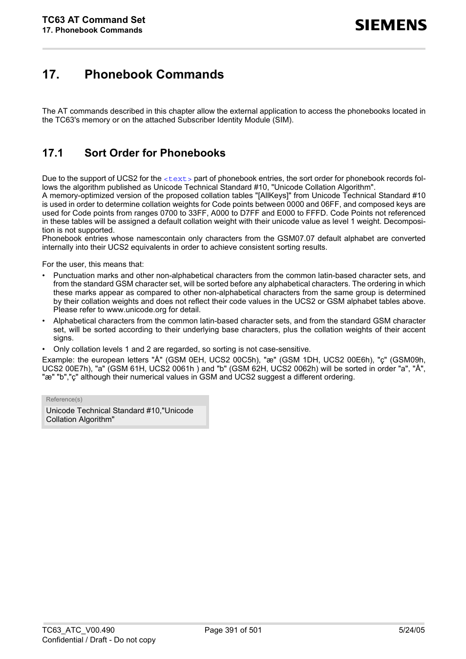 Phonebook commands, 1 sort order for phonebooks | Siemens TC63 User Manual | Page 391 / 501