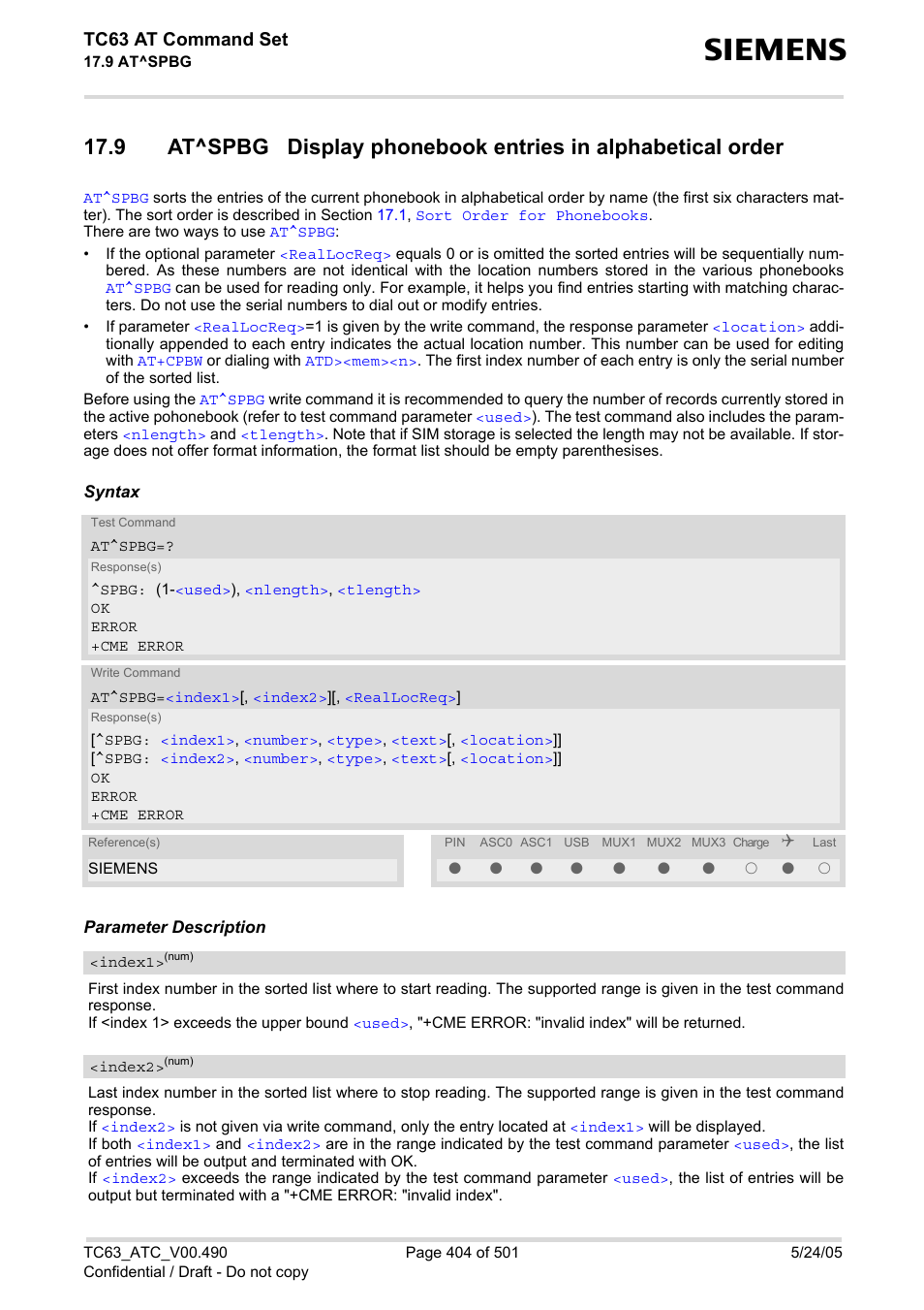 At^spbg, Tc63 at command set | Siemens TC63 User Manual | Page 404 / 501