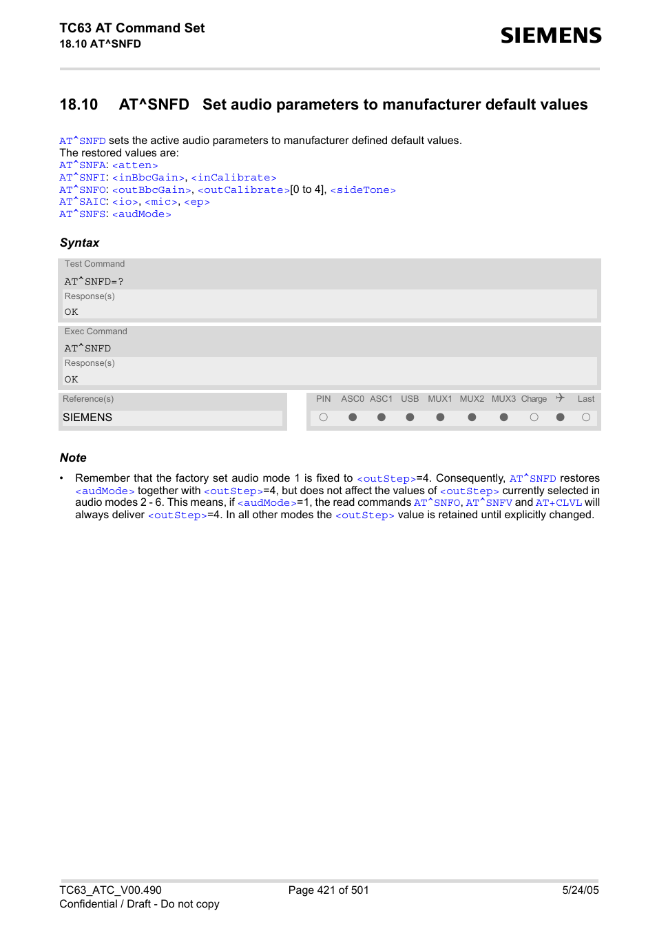 At^snfd, Tc63 at command set | Siemens TC63 User Manual | Page 421 / 501