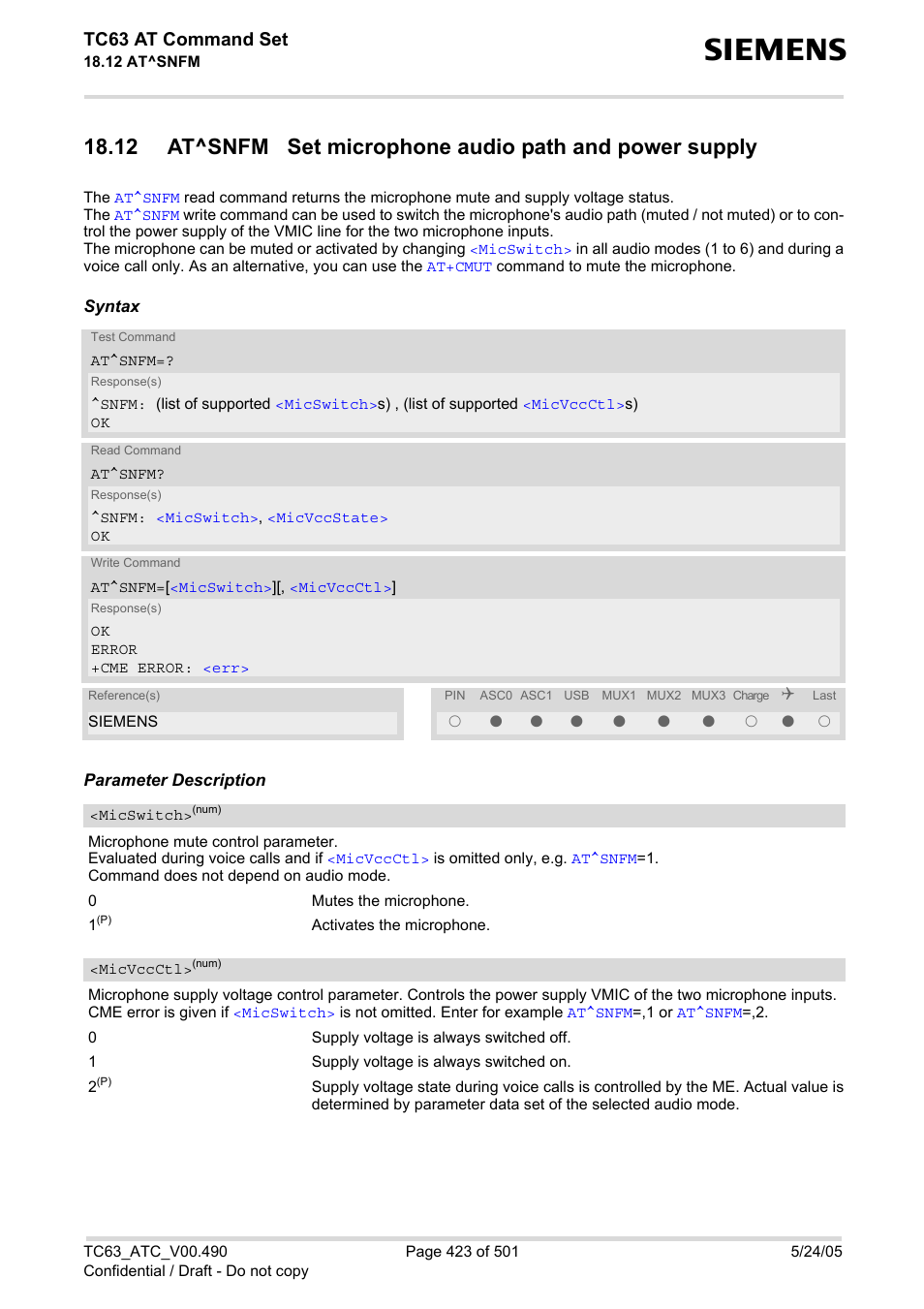 At^snfm, Tc63 at command set | Siemens TC63 User Manual | Page 423 / 501