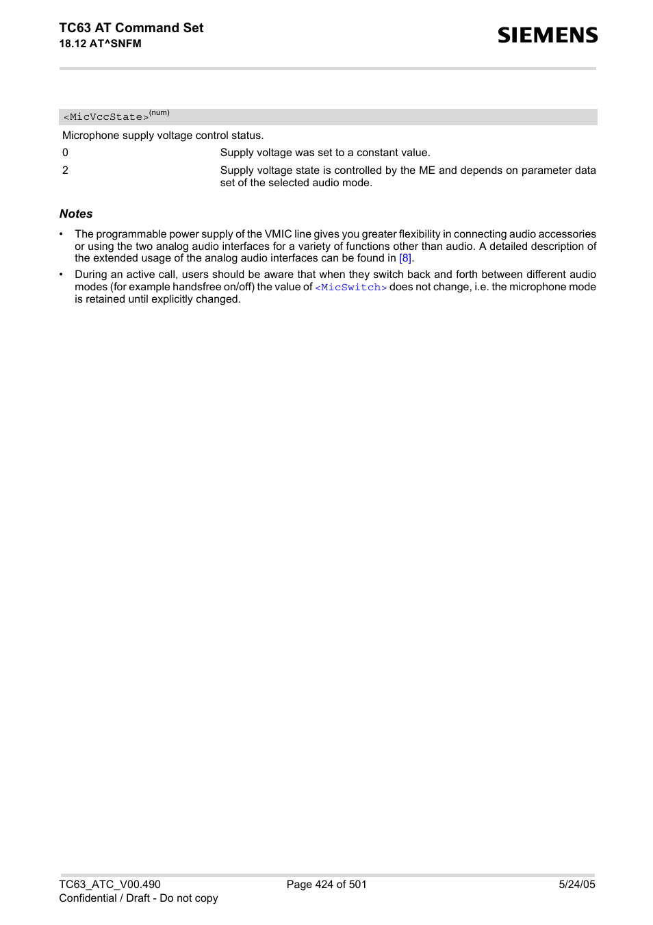 Micvccstate | Siemens TC63 User Manual | Page 424 / 501