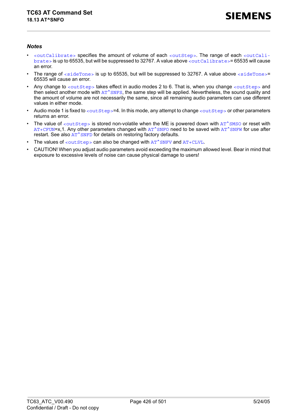 Tc63 at command set | Siemens TC63 User Manual | Page 426 / 501