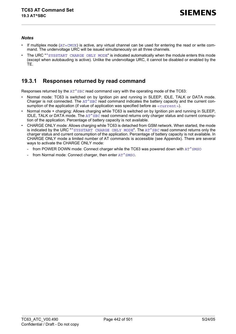 1 responses returned by read command | Siemens TC63 User Manual | Page 442 / 501
