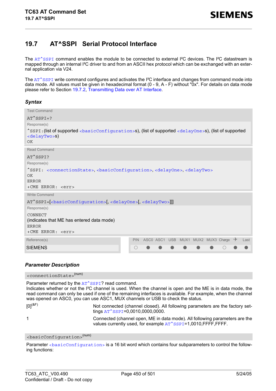 7 at^sspi serial protocol interface, Tc63 at command set | Siemens TC63 User Manual | Page 450 / 501