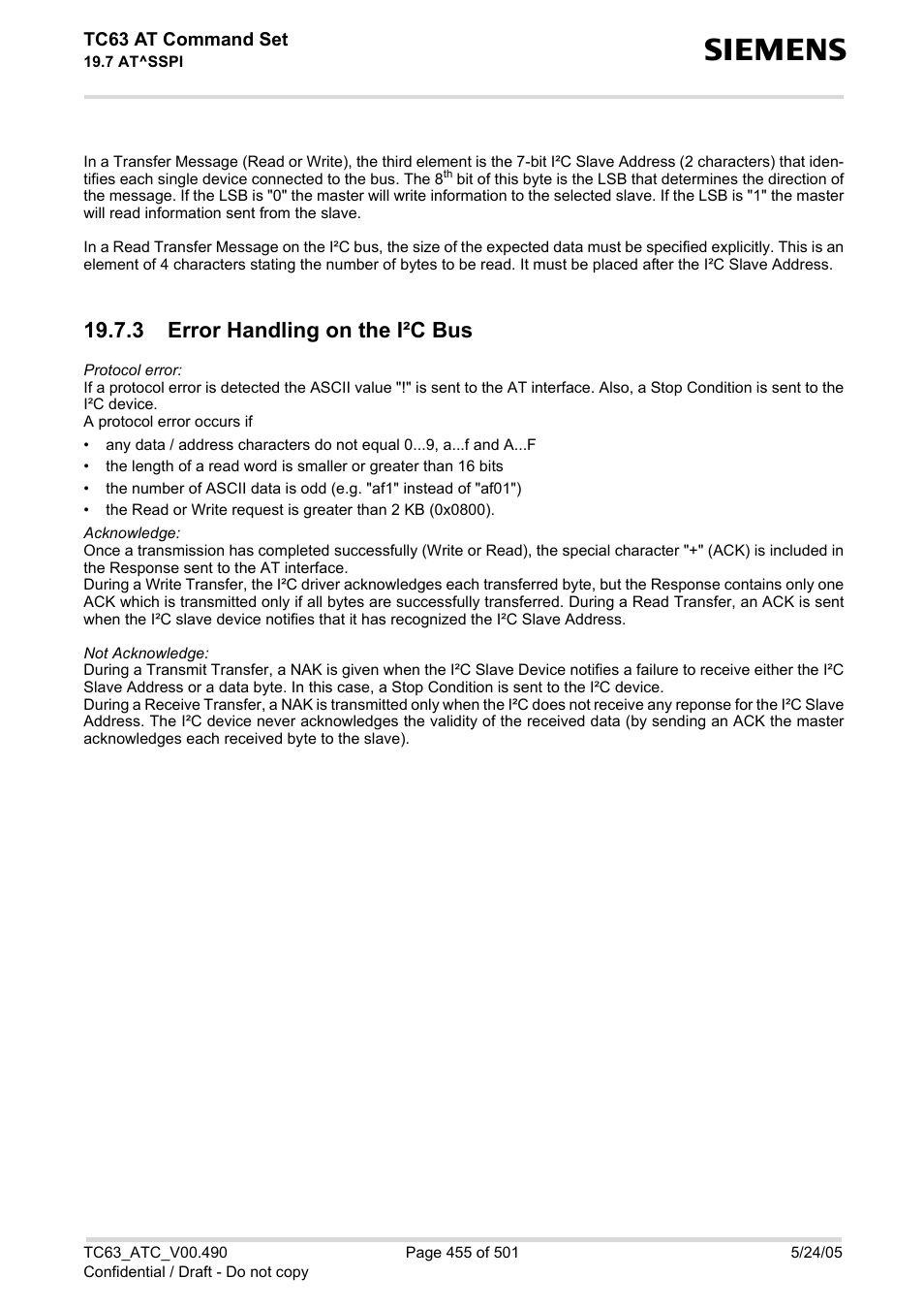 3 error handling on the i·c bus, 3 error handling on the i²c bus | Siemens TC63 User Manual | Page 455 / 501