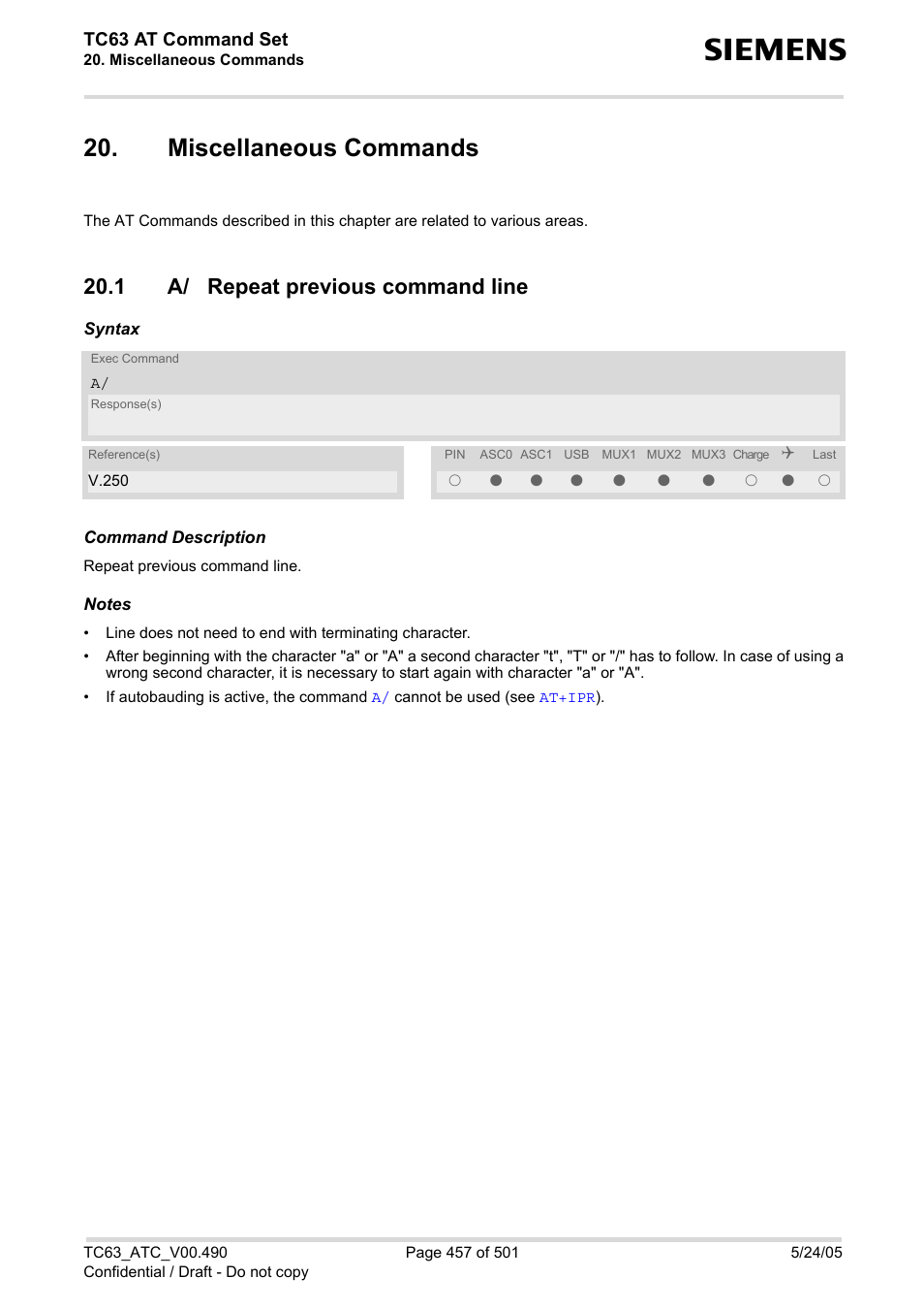 Miscellaneous commands, 1 a/ repeat previous command line | Siemens TC63 User Manual | Page 457 / 501