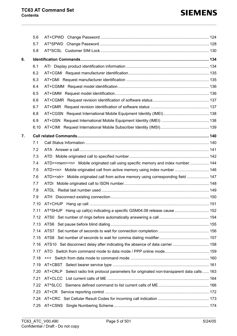Tc63 at command set | Siemens TC63 User Manual | Page 5 / 501