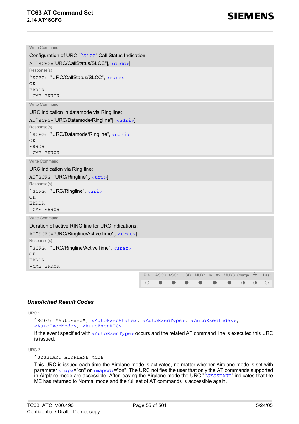Sysstart airplane mode, Tc63 at command set | Siemens TC63 User Manual | Page 55 / 501