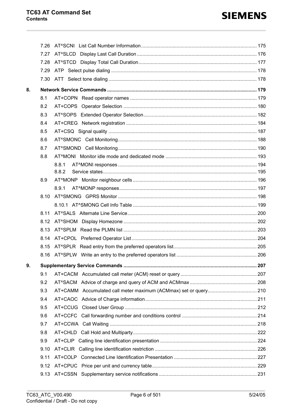 Tc63 at command set | Siemens TC63 User Manual | Page 6 / 501