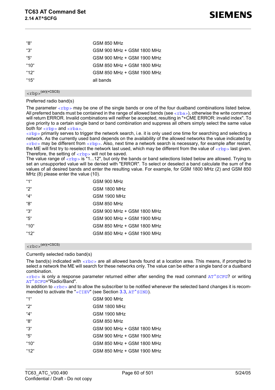 Tc63 at command set | Siemens TC63 User Manual | Page 60 / 501