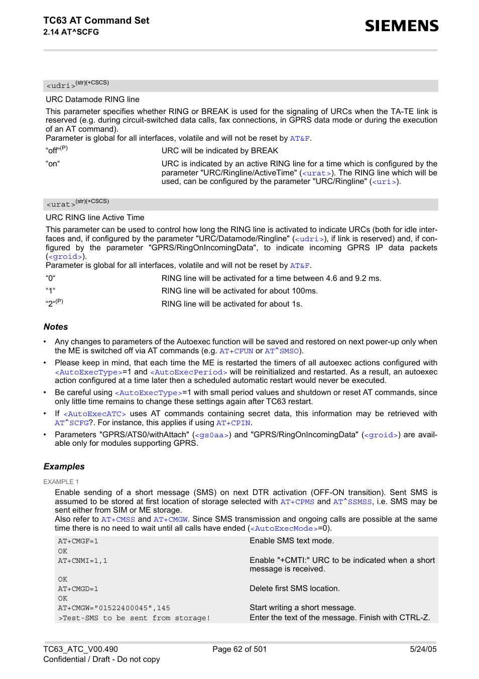 Udri, Urat, Tc63 at command set | Siemens TC63 User Manual | Page 62 / 501