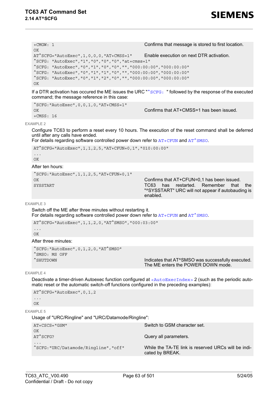 Tc63 at command set | Siemens TC63 User Manual | Page 63 / 501