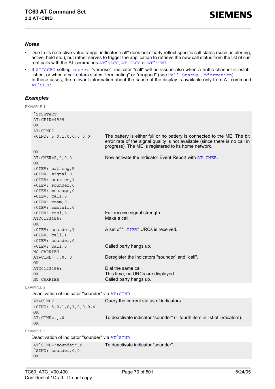 Tc63 at command set | Siemens TC63 User Manual | Page 70 / 501