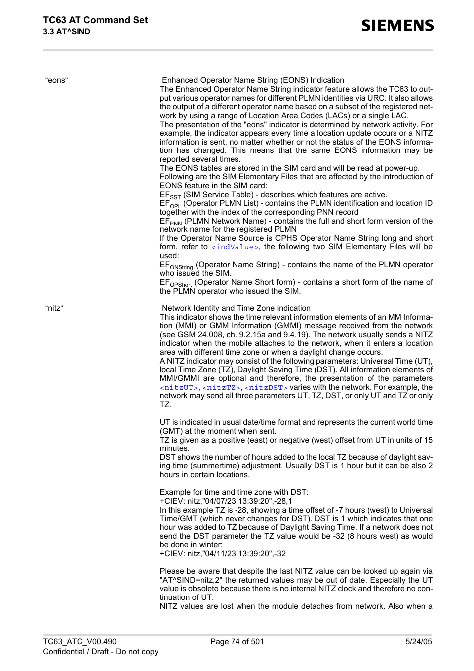 Tc63 at command set | Siemens TC63 User Manual | Page 74 / 501