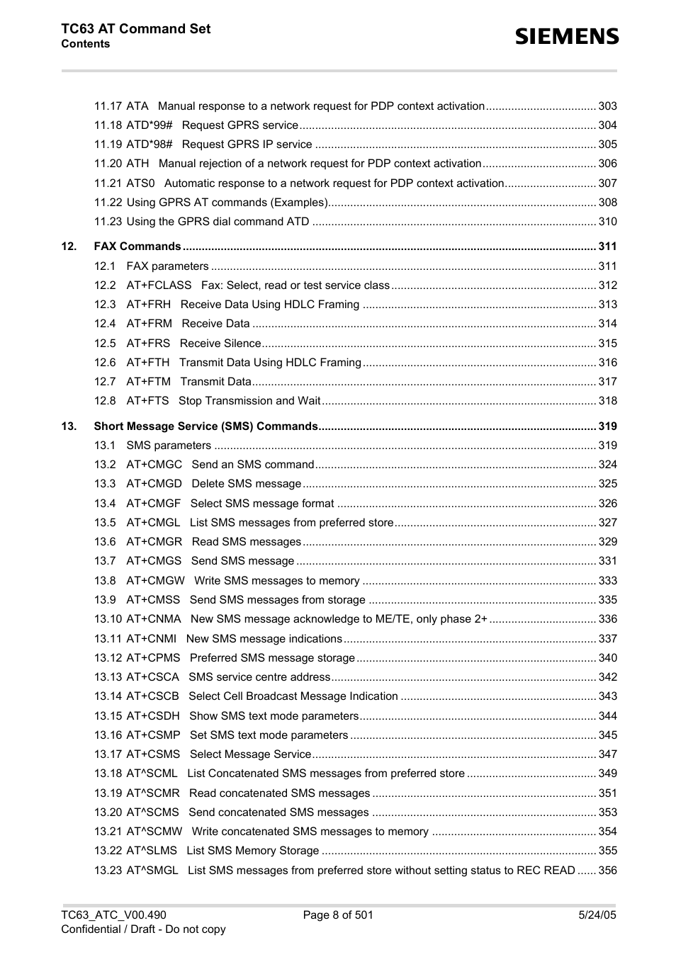 Tc63 at command set | Siemens TC63 User Manual | Page 8 / 501