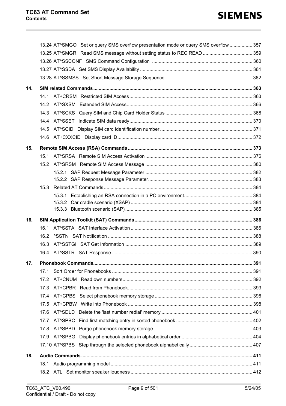 Tc63 at command set | Siemens TC63 User Manual | Page 9 / 501