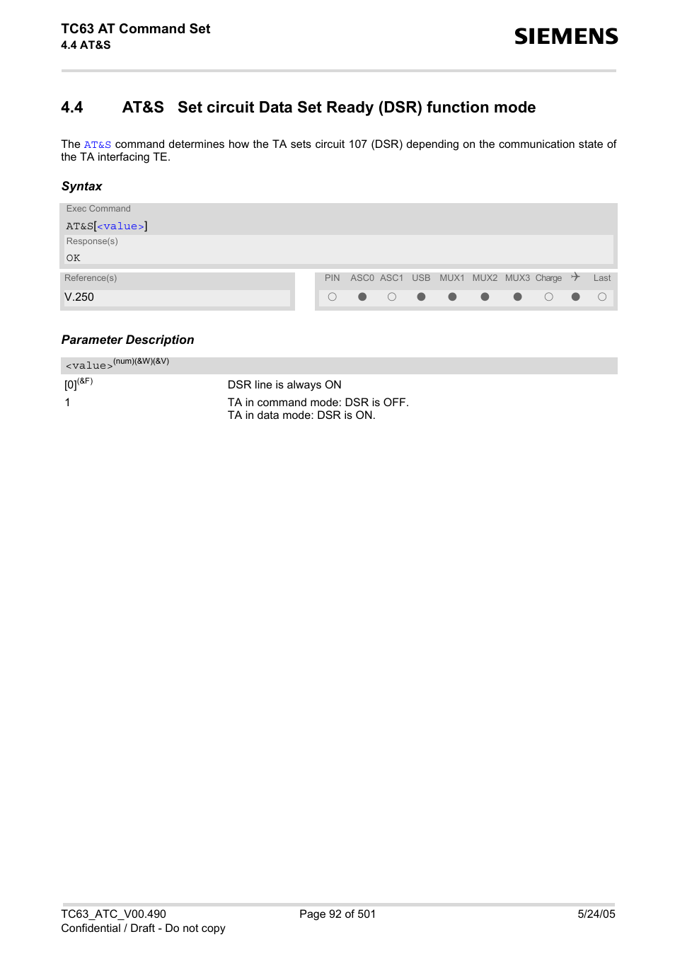 Tc63 at command set | Siemens TC63 User Manual | Page 92 / 501