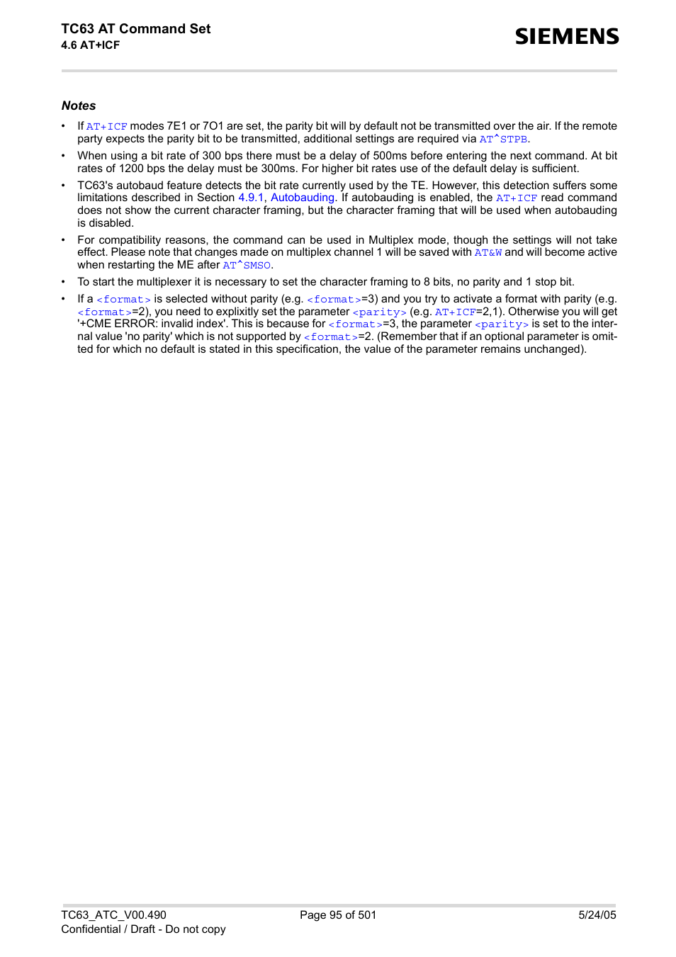 Tc63 at command set | Siemens TC63 User Manual | Page 95 / 501