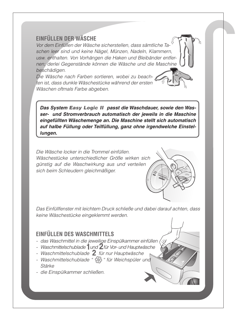 Einfüllen der wäsche, Einfüllen des waschmittels | Ardo FLO86E User Manual | Page 14 / 96