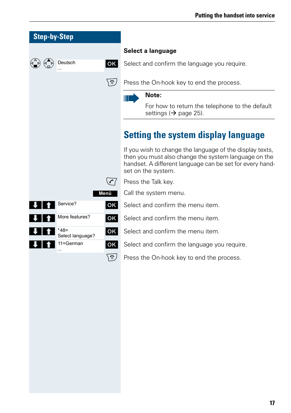 Setting the system display language | Siemens 3000 V3.0 User Manual | Page 25 / 106