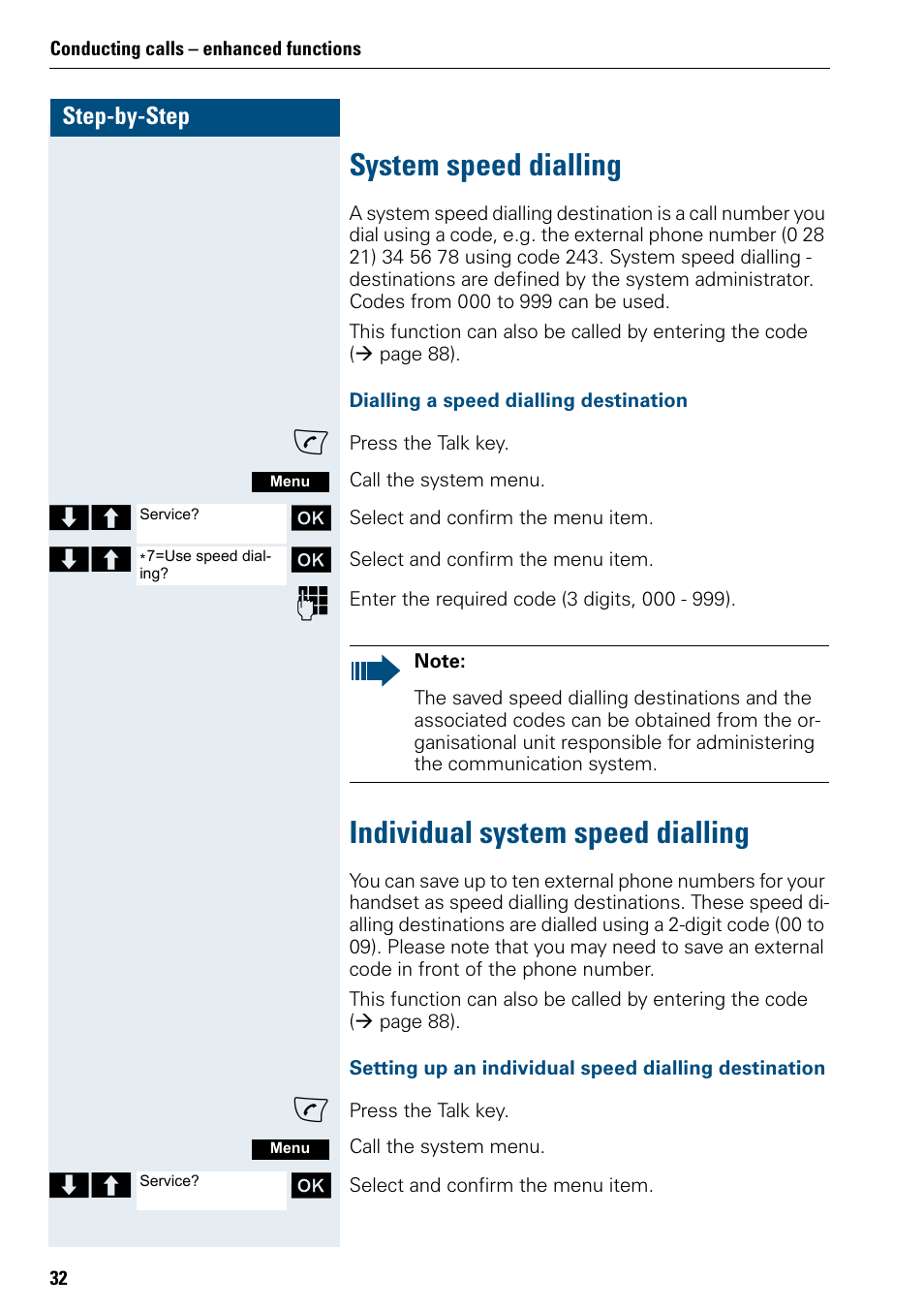 System speed dialling, Individual system speed dialling | Siemens 3000 V3.0 User Manual | Page 40 / 106