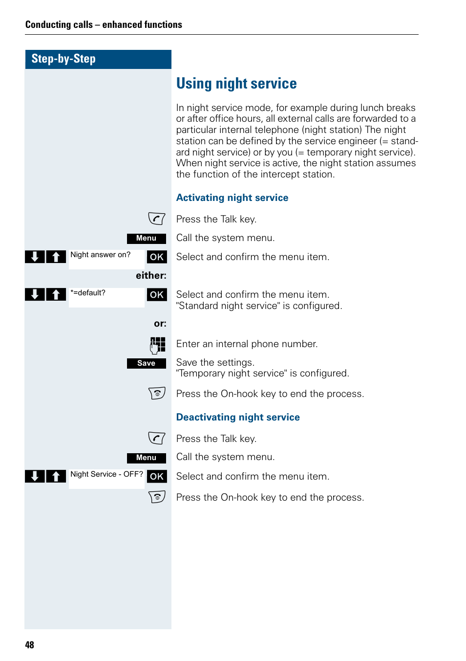 Using night service | Siemens 3000 V3.0 User Manual | Page 56 / 106