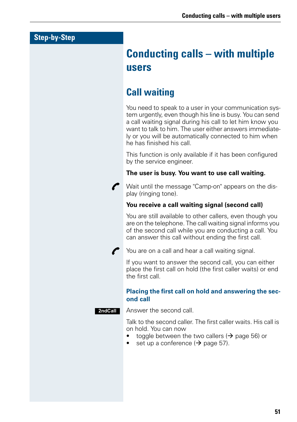 Conducting calls – with multiple users, Call waiting | Siemens 3000 V3.0 User Manual | Page 59 / 106