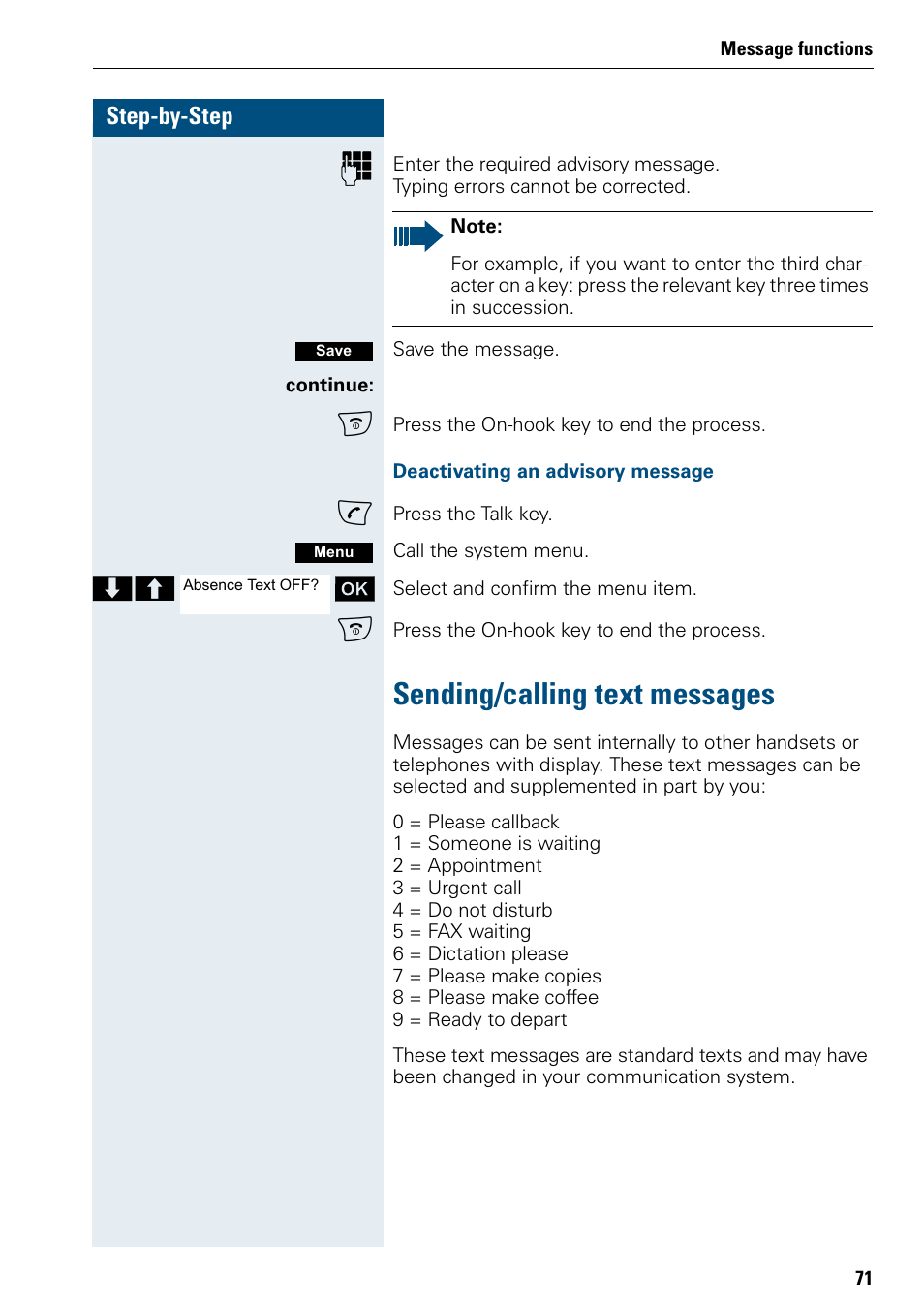 Sending/calling text messages | Siemens 3000 V3.0 User Manual | Page 79 / 106