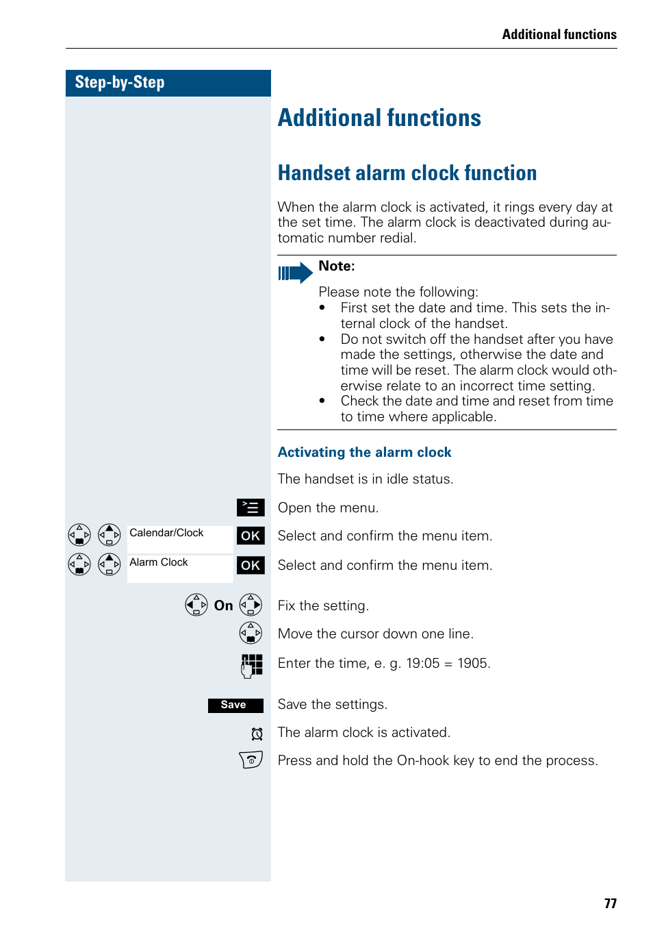 Additional functions, Handset alarm clock function | Siemens 3000 V3.0 User Manual | Page 85 / 106