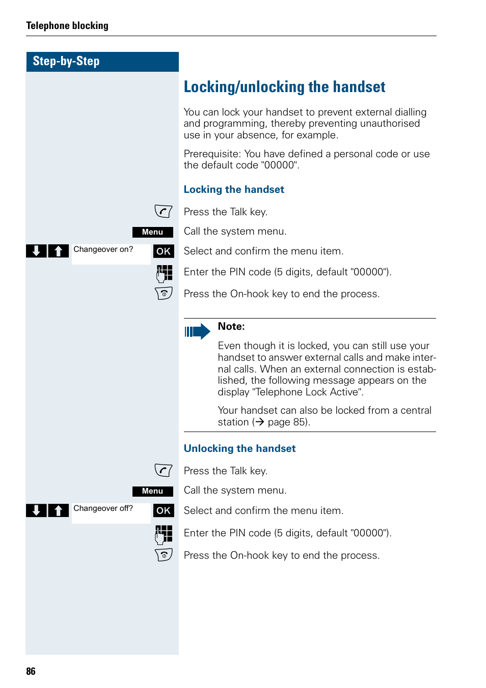 Locking/unlocking the handset | Siemens 3000 V3.0 User Manual | Page 94 / 106