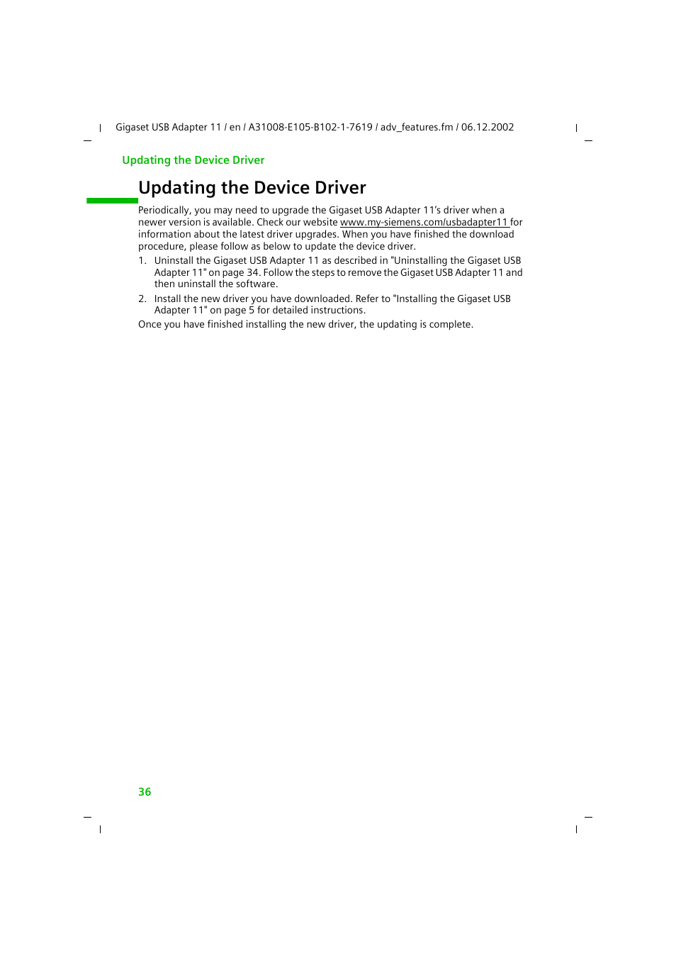 Updating the device driver | Siemens 11 User Manual | Page 37 / 51