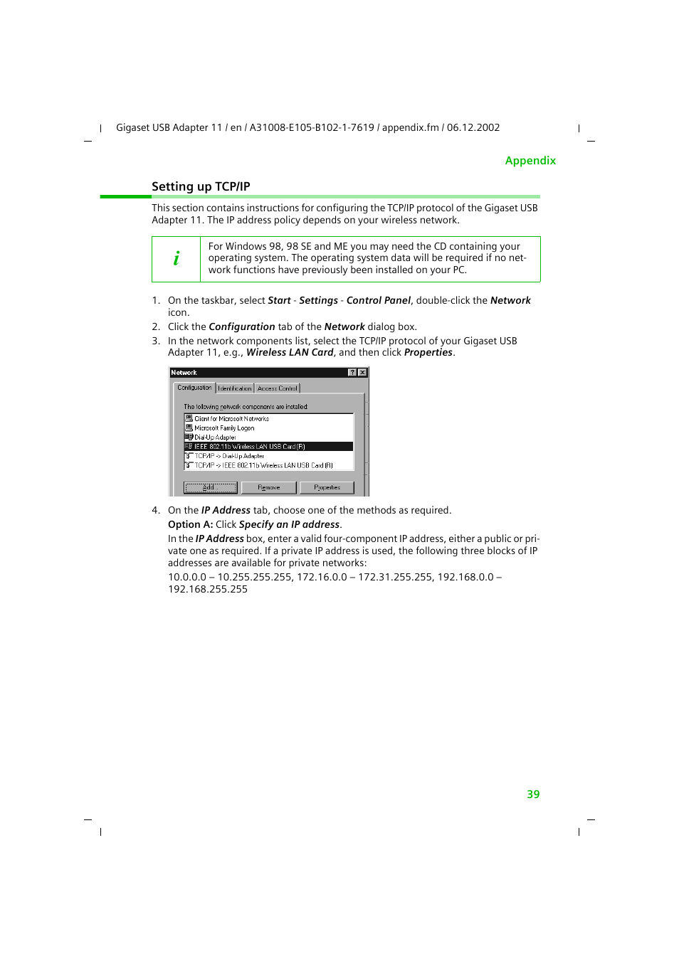 Setting up tcp/ip | Siemens 11 User Manual | Page 40 / 51