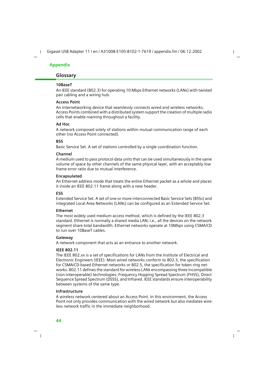 Glossary | Siemens 11 User Manual | Page 45 / 51