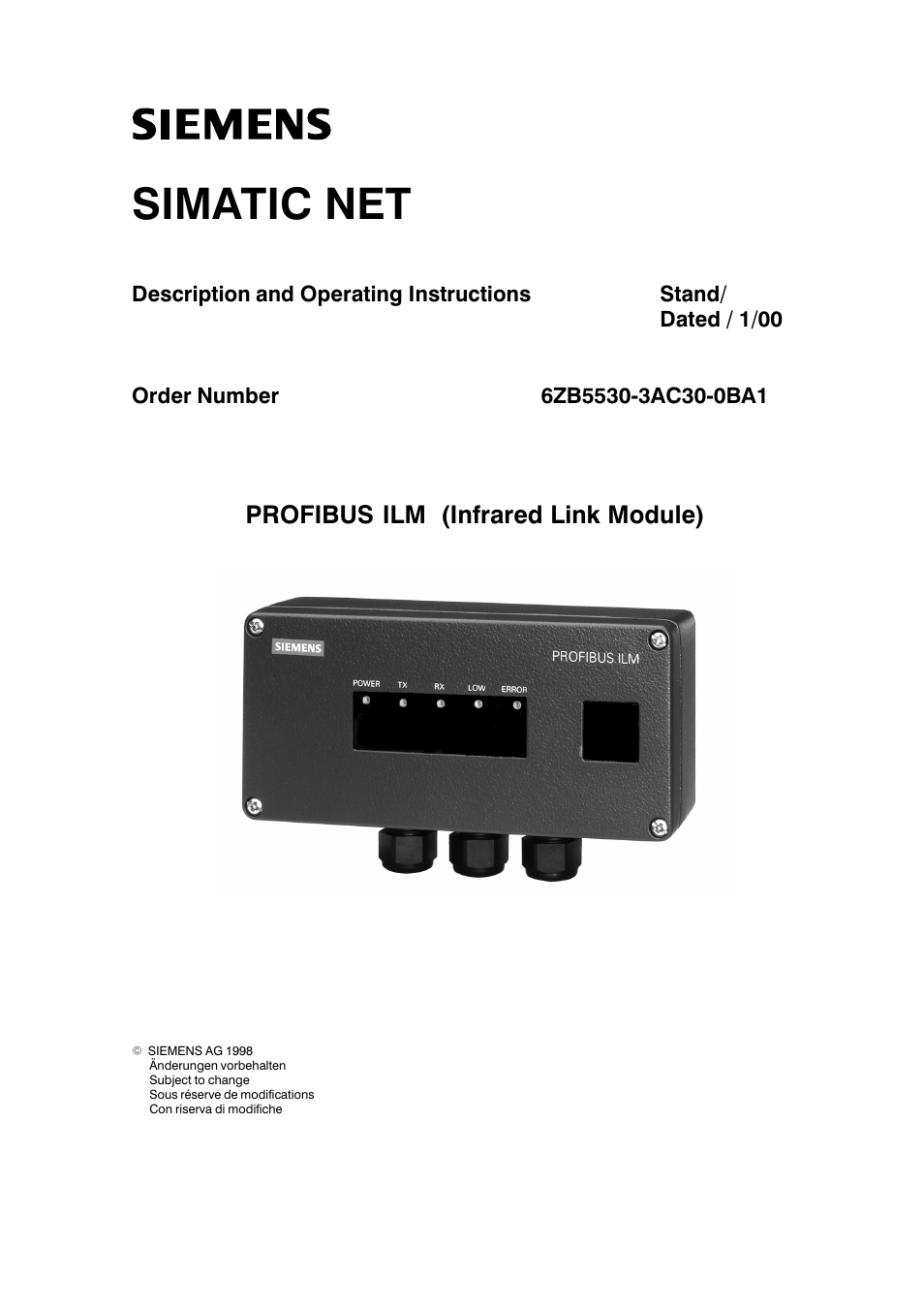 Profibus ilm (infrared link module), Simatic net | Siemens SIMATIC NET PROFIBUS User Manual | Page 341 / 490