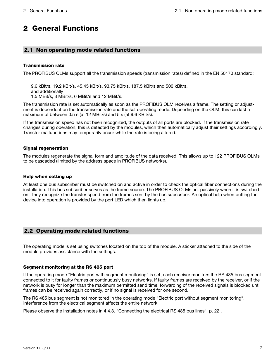 2 general functions, 1 non operating mode related functions, 2 operating mode related functions | Siemens SIMATIC NET PROFIBUS User Manual | Page 403 / 490