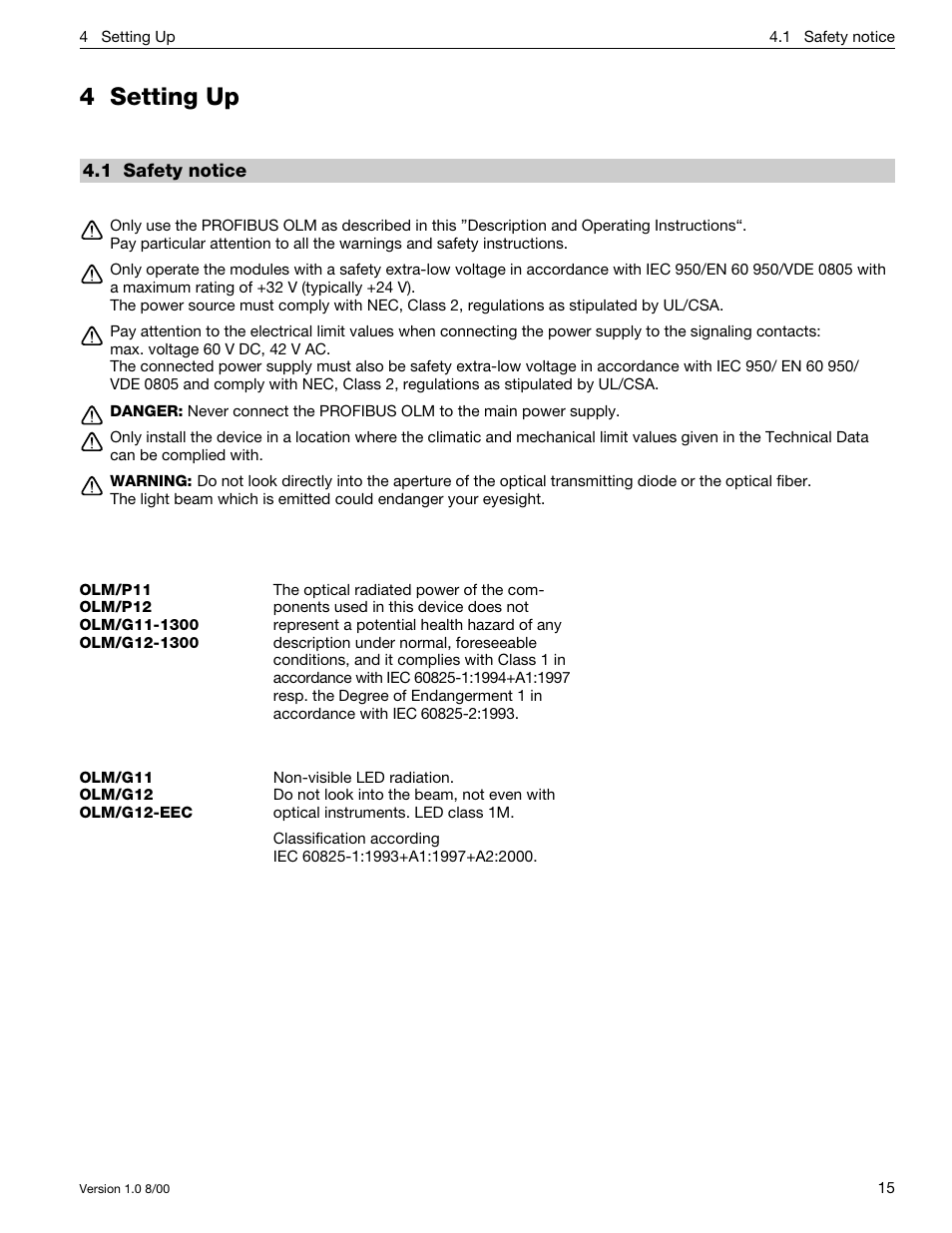 4 setting up, 1 safety notice | Siemens SIMATIC NET PROFIBUS User Manual | Page 411 / 490