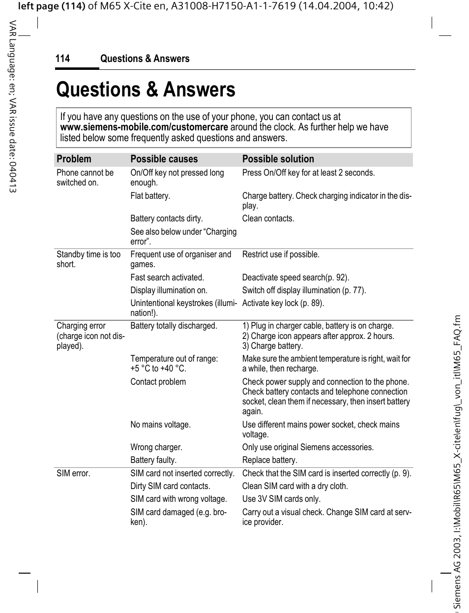 Questions & answers | Siemens M65 User Manual | Page 115 / 142