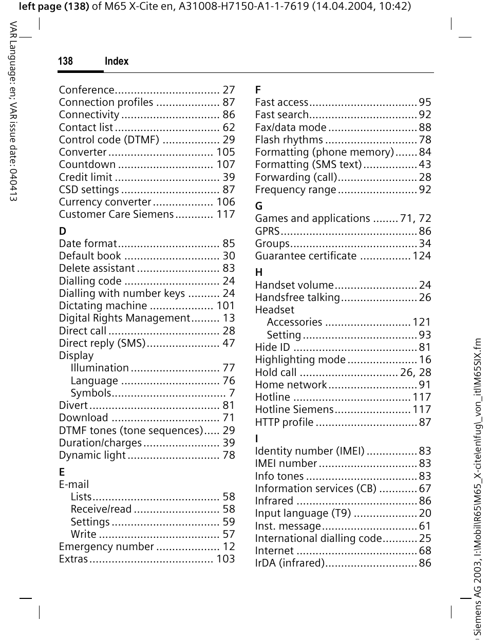 Siemens M65 User Manual | Page 139 / 142