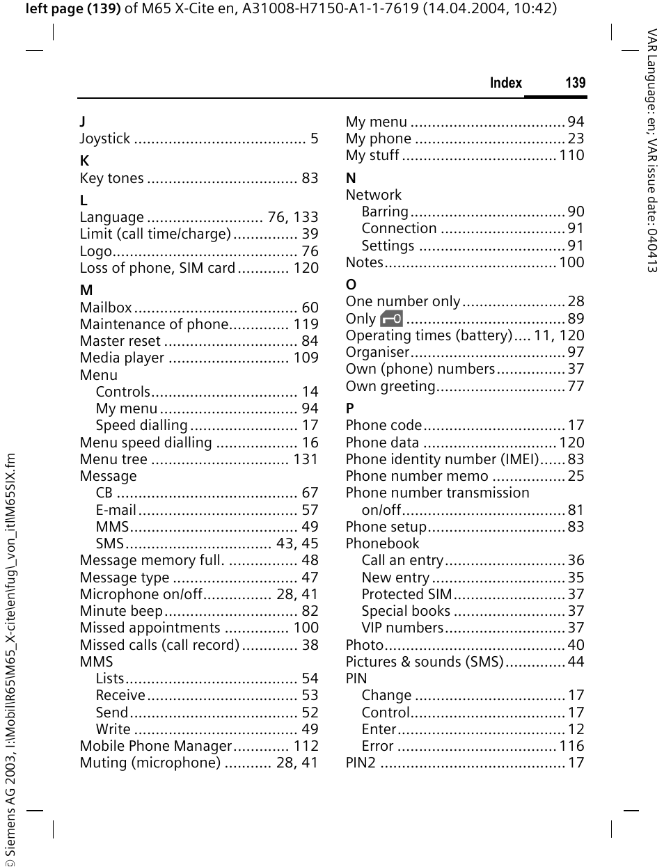 Siemens M65 User Manual | Page 140 / 142