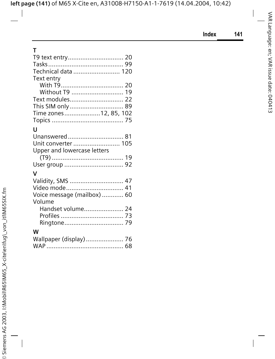 Siemens M65 User Manual | Page 142 / 142