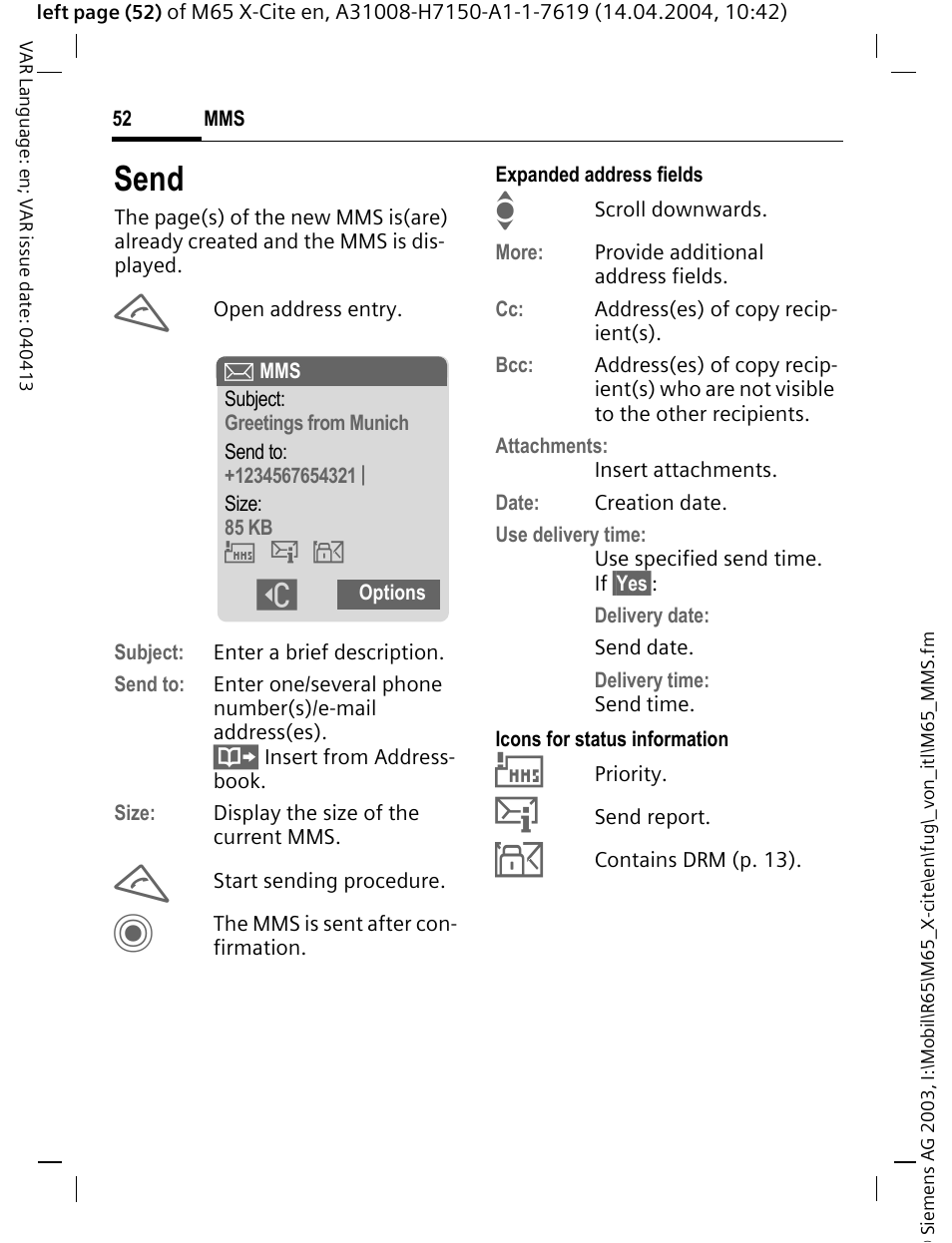 Send | Siemens M65 User Manual | Page 53 / 142