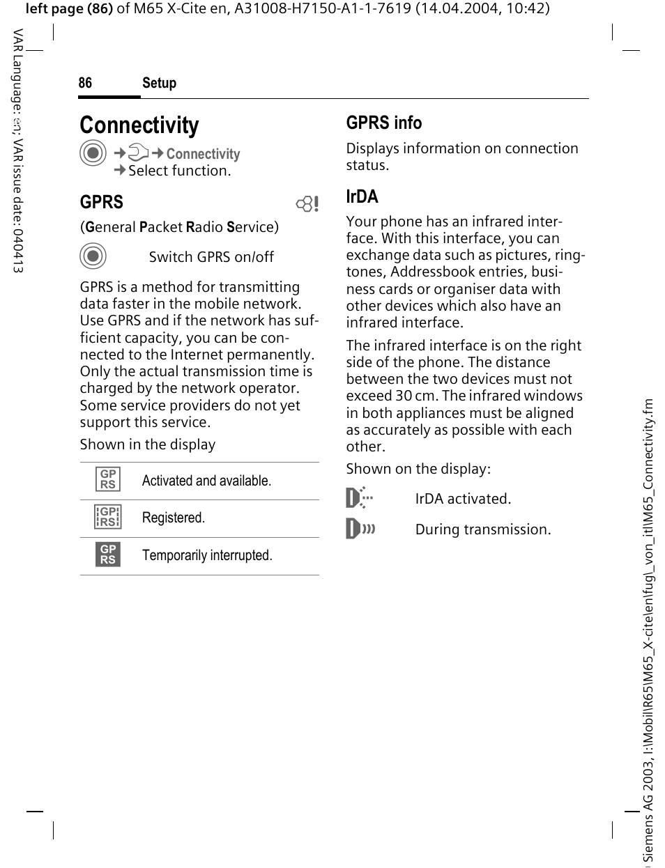 Connectivity | Siemens M65 User Manual | Page 87 / 142