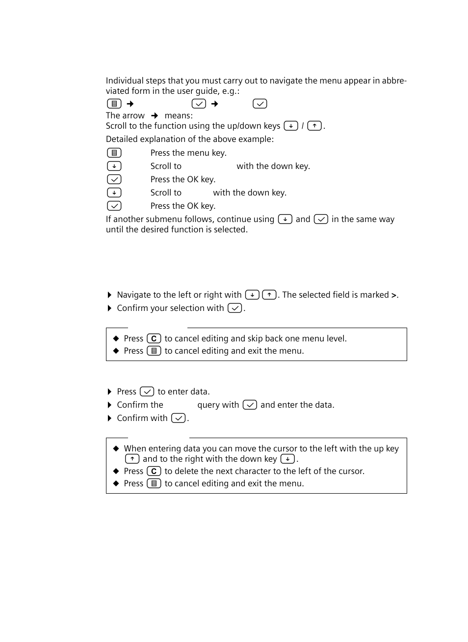 Navigating fields, In selection fields, In input fields | In selection fields in input fields | Siemens Gigaset DE380 IP R User Manual | Page 19 / 91
