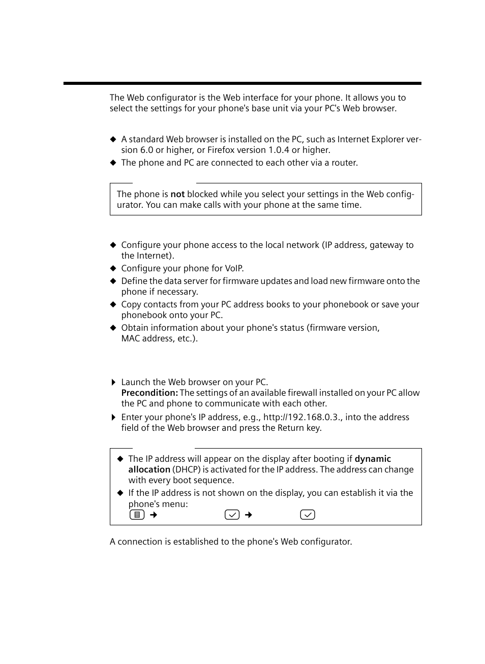 Configuring the phone via the web configurator, Connecting the pc to the web configurator, Ace (web config | Siemens Gigaset DE380 IP R User Manual | Page 25 / 91