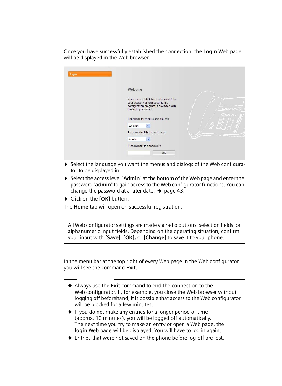 Logging in, setting the web configurator language | Siemens Gigaset DE380 IP R User Manual | Page 26 / 91