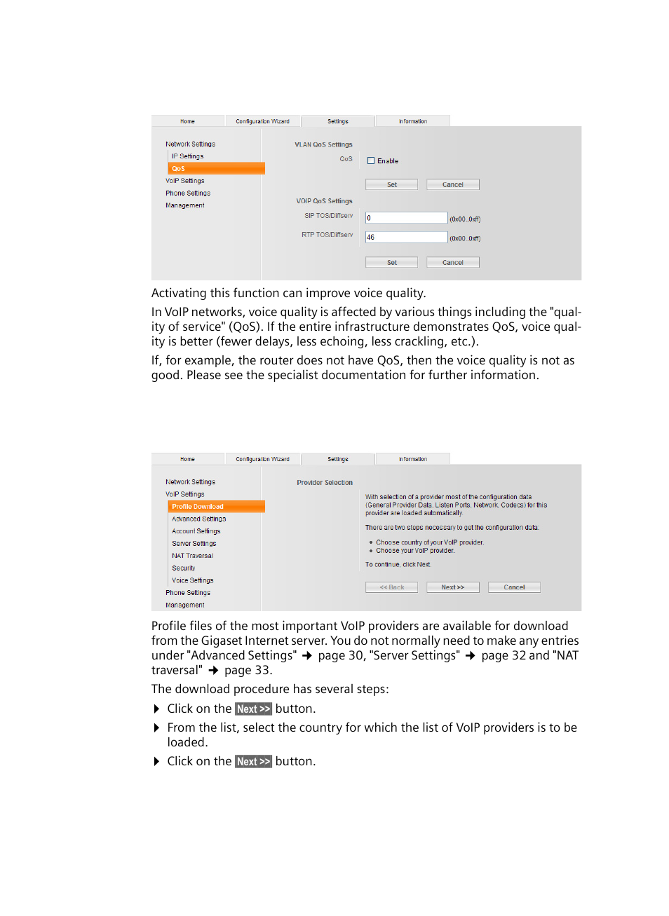 Voip settings | Siemens Gigaset DE380 IP R User Manual | Page 30 / 91